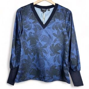 Ted Baker London Taliyer Navy Blue Blouson V-neck Balloon Sleeve Women Size 0 XS